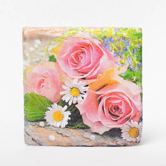 Pink Roses Slate Coasters